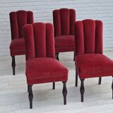 Set of 4 dinning chairs, oak wood, cherry-red velour, 1950s, danish design