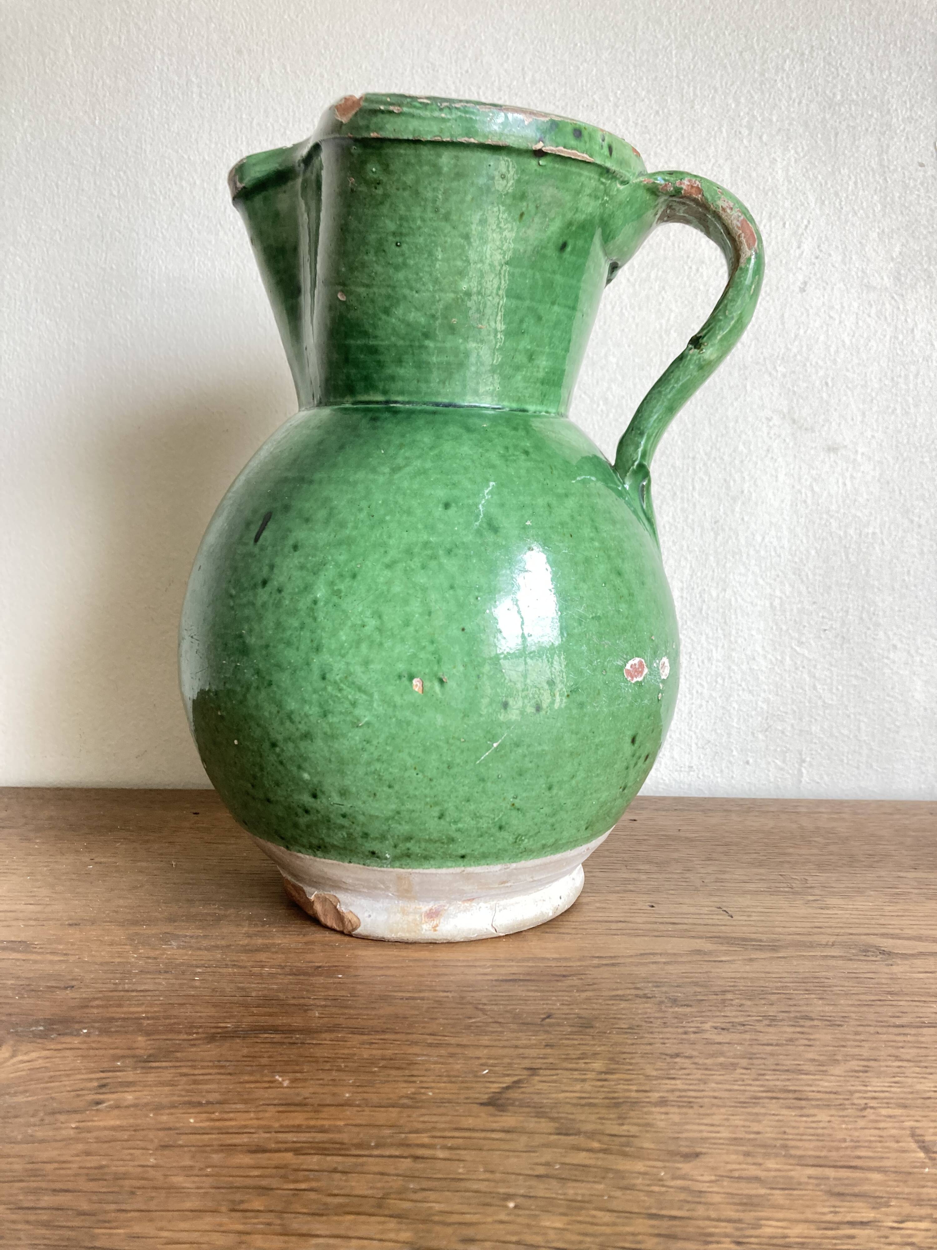 Vase pitcher Sicily Italy in glazed earthenware folk art 1950
