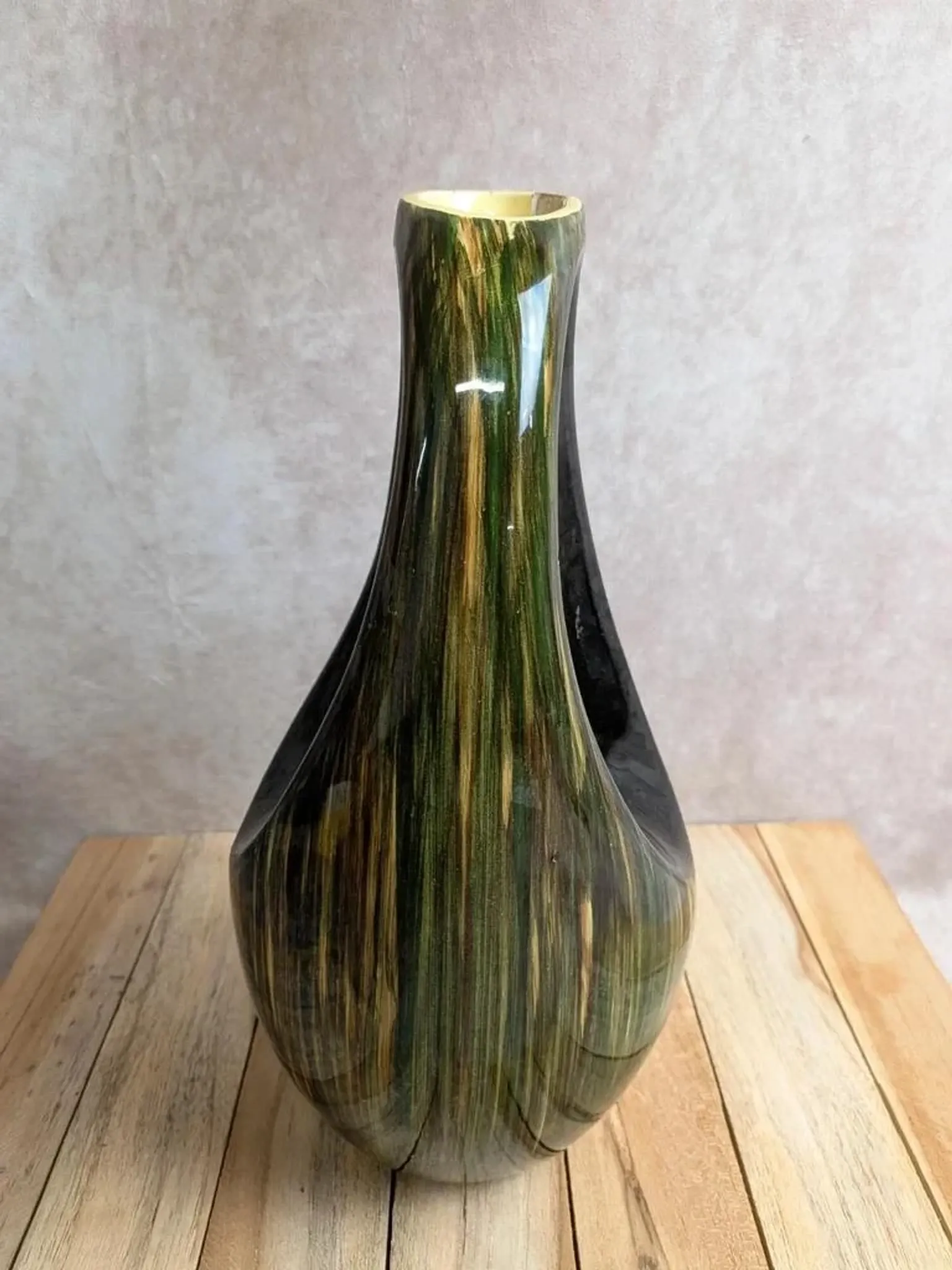 Large Saint-Clément pitcher vase – Green glazed ceramic – Vintage