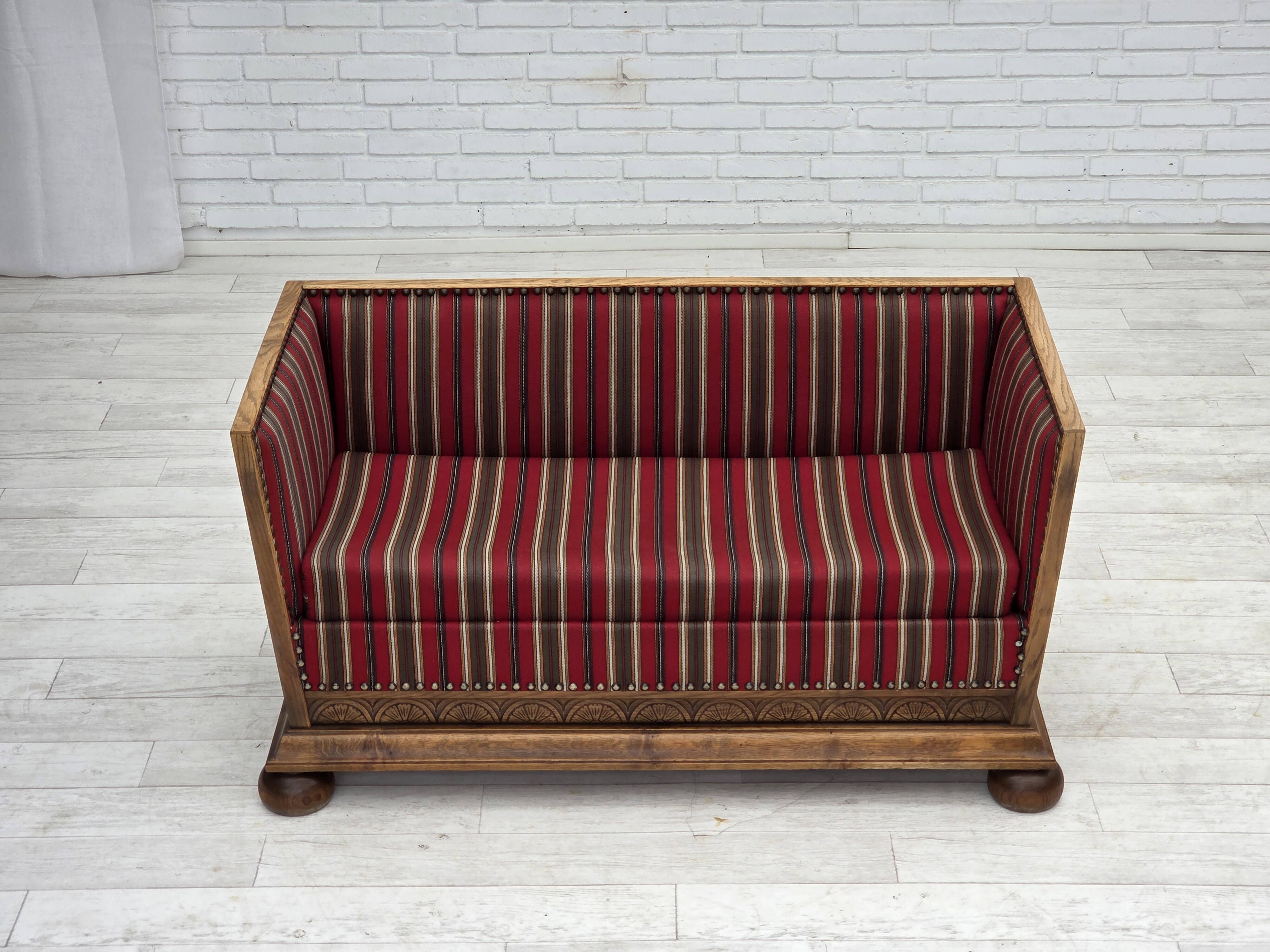 1960s, Danish 2-seater sofa, original condition, furniture wool, oak wood.
