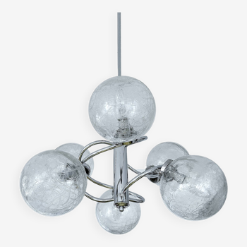 Suspension Vintage Verre Bulle et Chrome