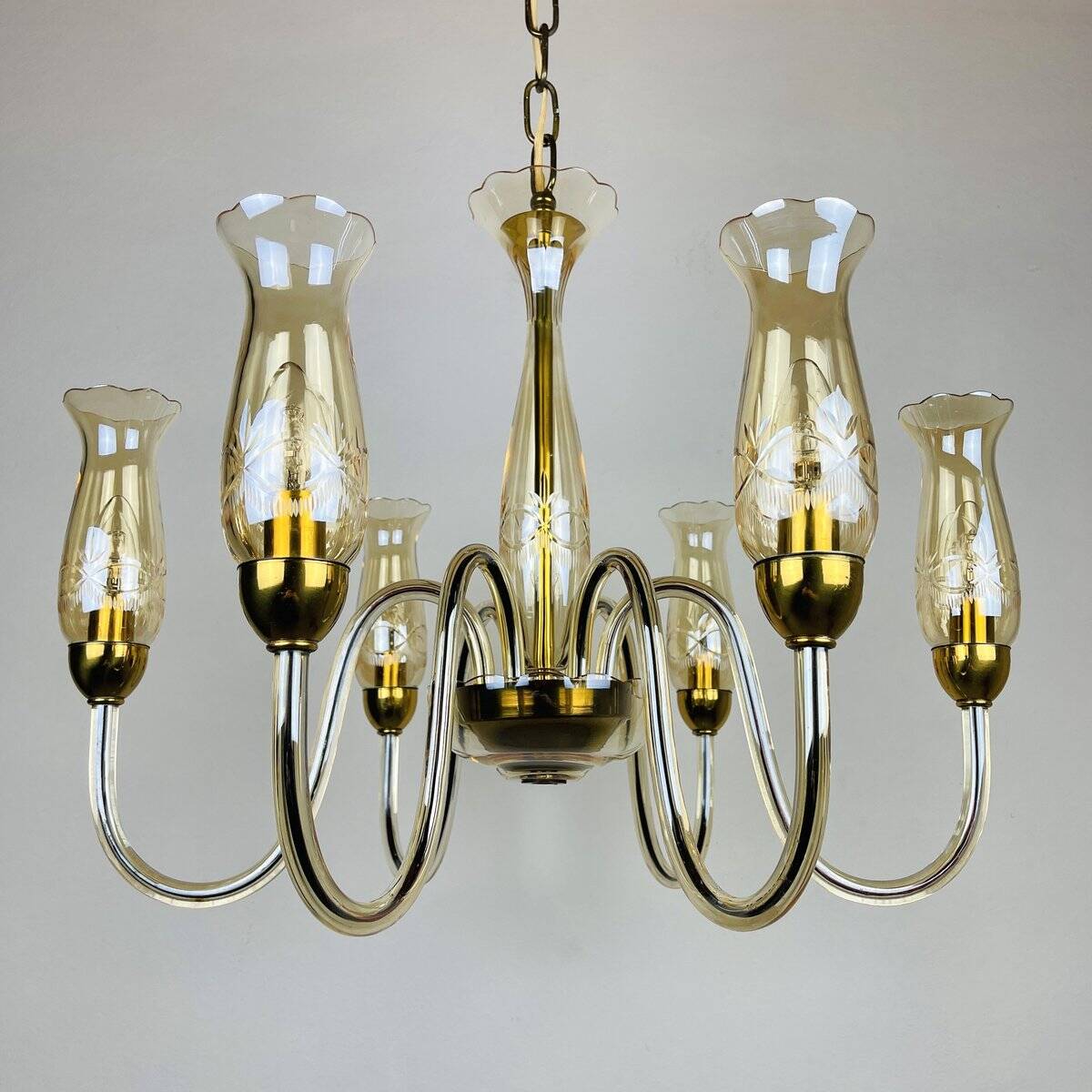 Vintage Murano glass chandelier in amber by De Majo, Italy, 1970s.