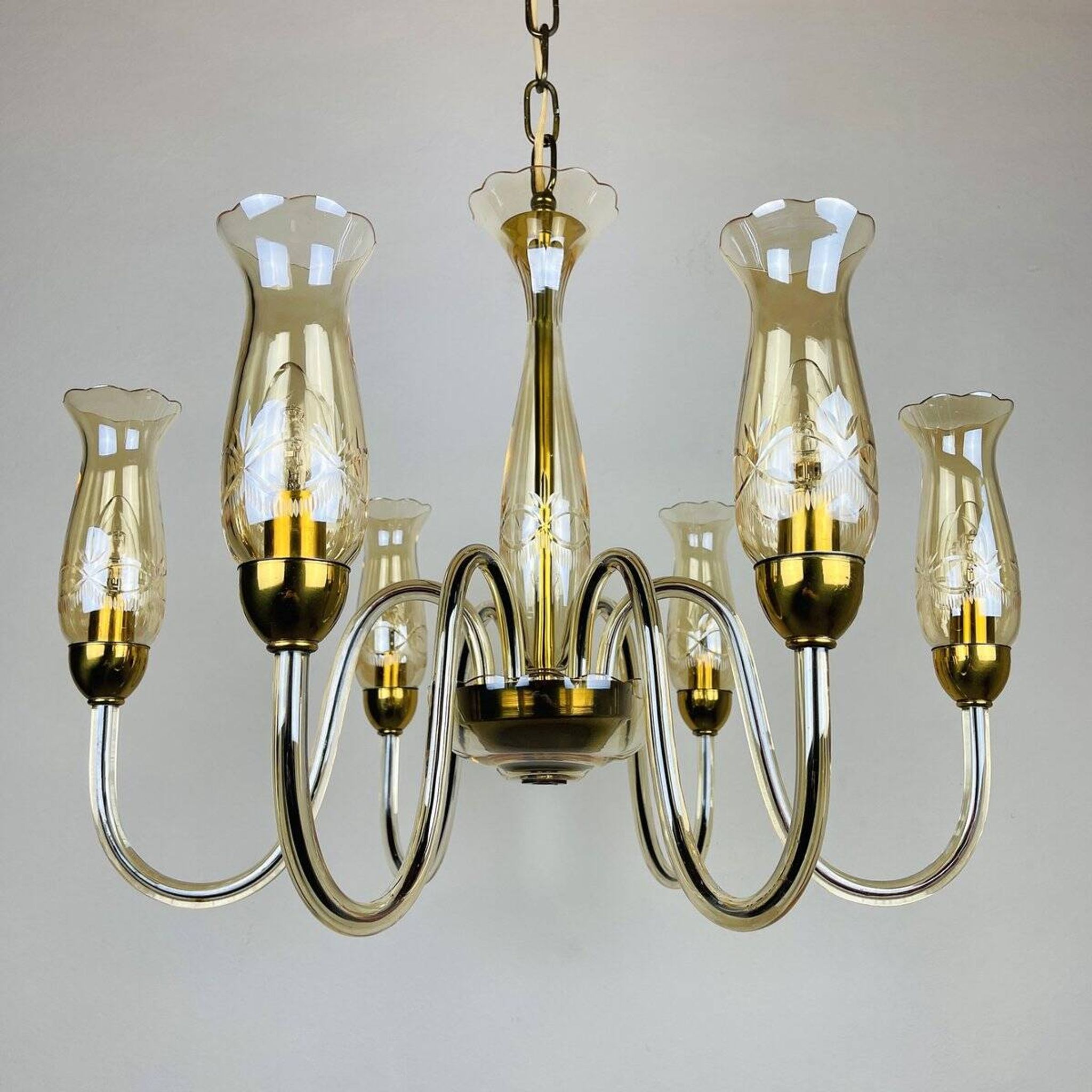 Vintage Murano glass chandelier in amber by De Majo, Italy, 1970s.
