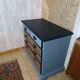 Chest of drawers with 5 drawers in solid dark wood and patinated blue.