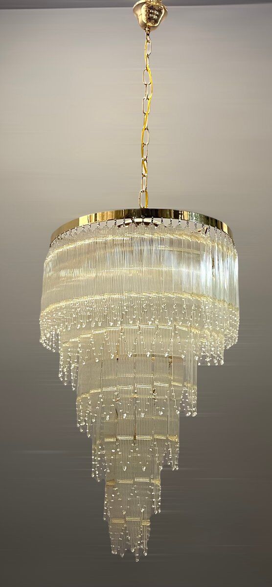 Mid-century italian brass acrylic chandelier lamp