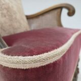 1940s, Danish armchair, woven wool, velour, mesh, carved oak wood.