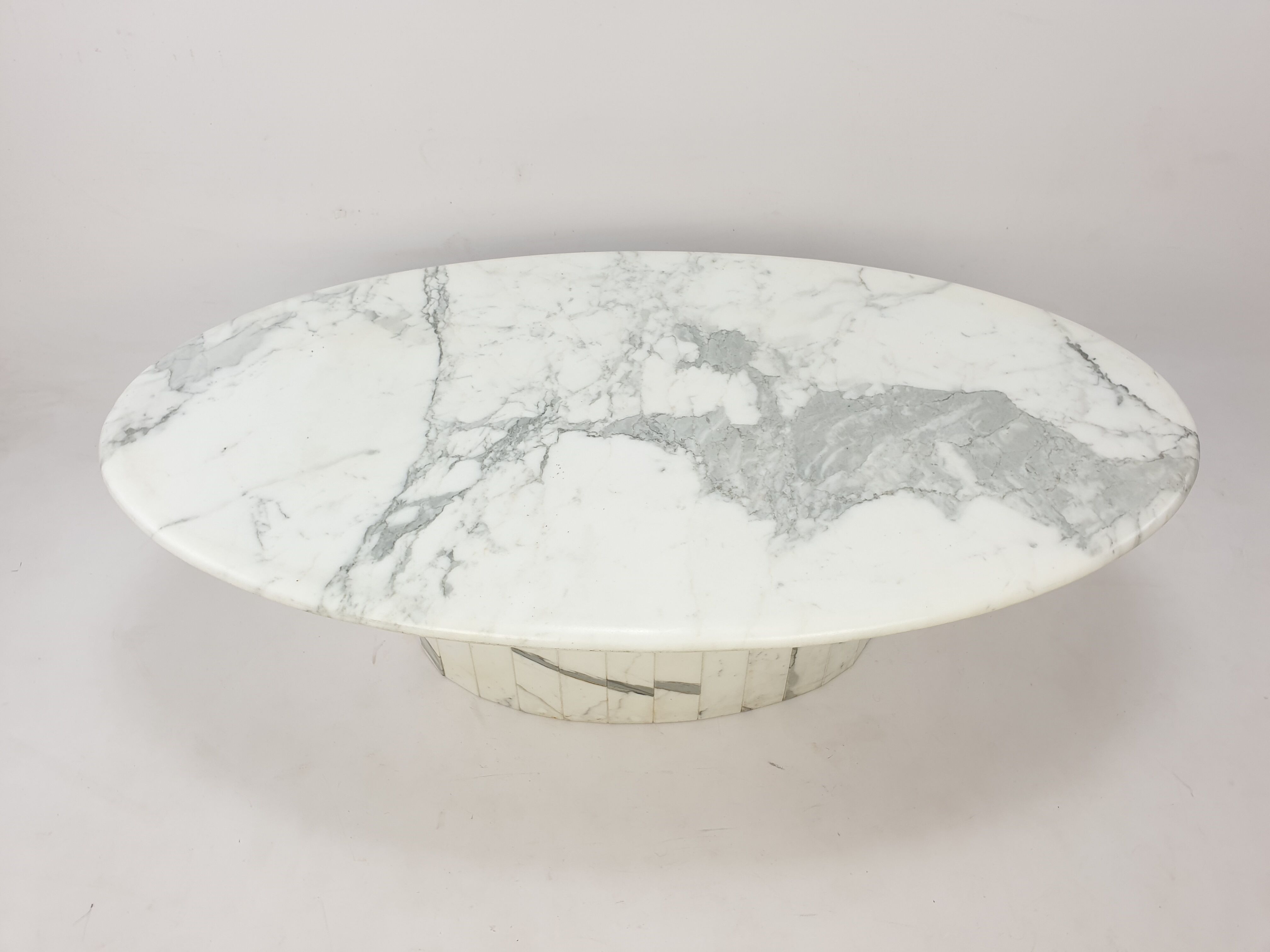 Mid-century italian marble oval coffee table, 1980s