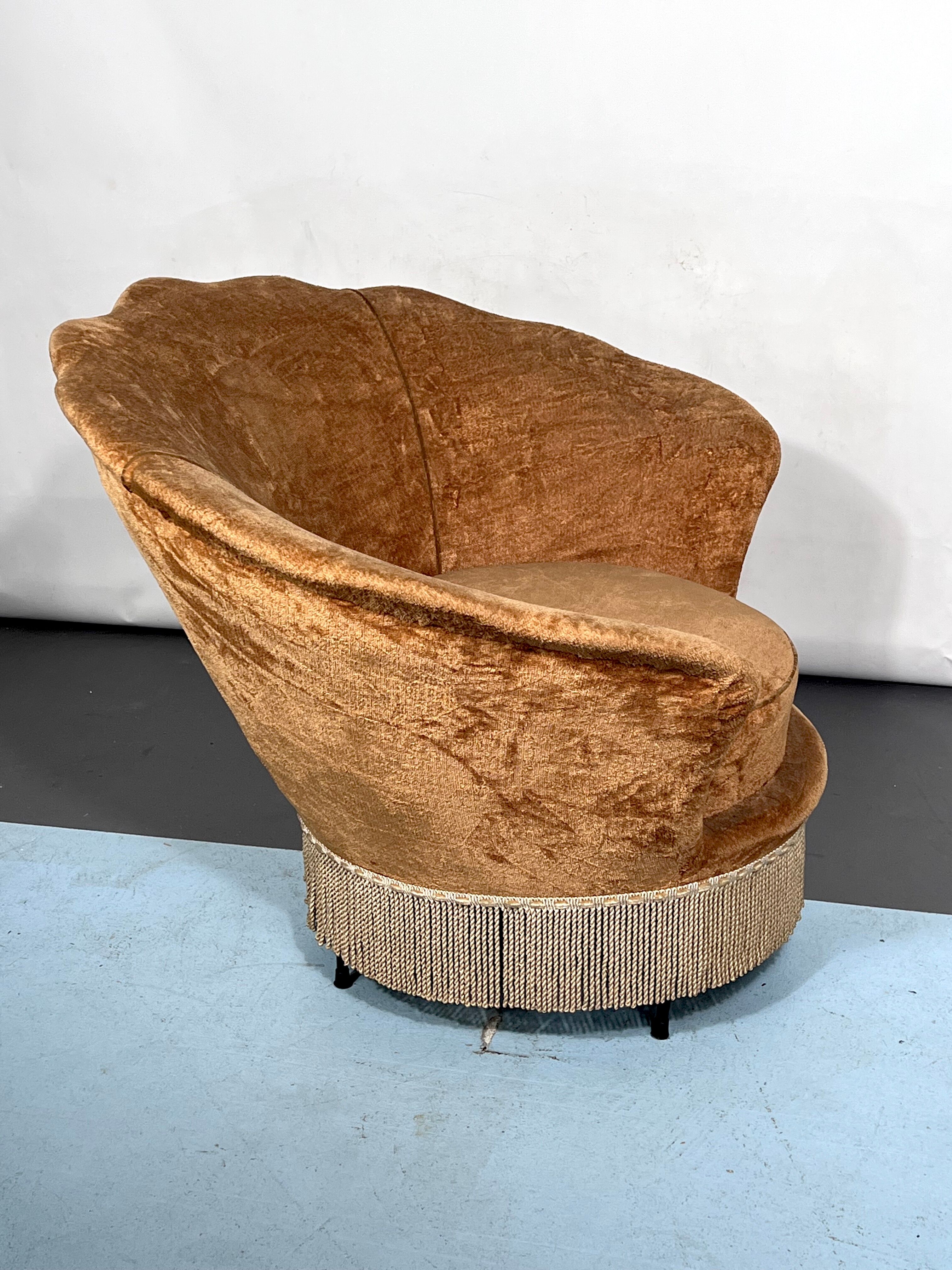 Set of two round velvet armchairs from 50s