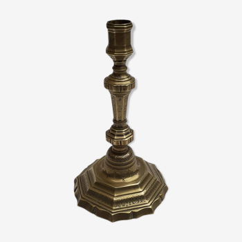 18th century brass engraved candlestick