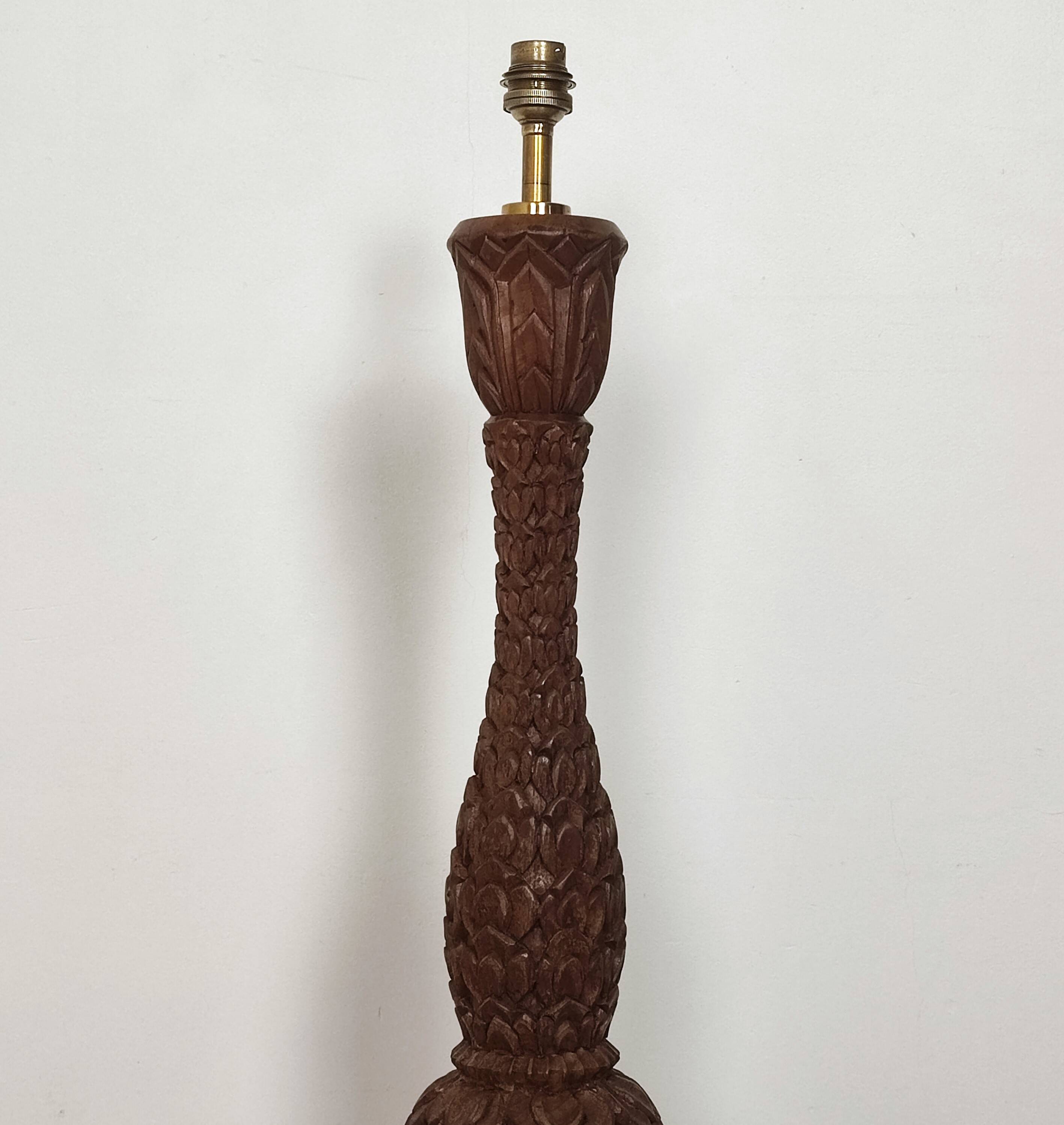 Carved wooden lamp base