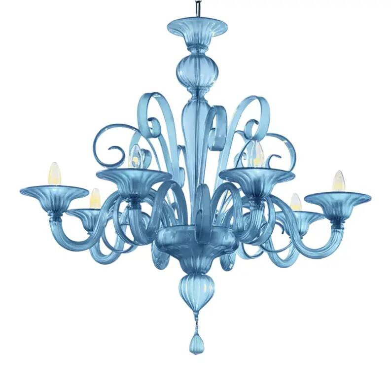 Venetian Blue Satin Murano Glass Chandelier by Simoeng