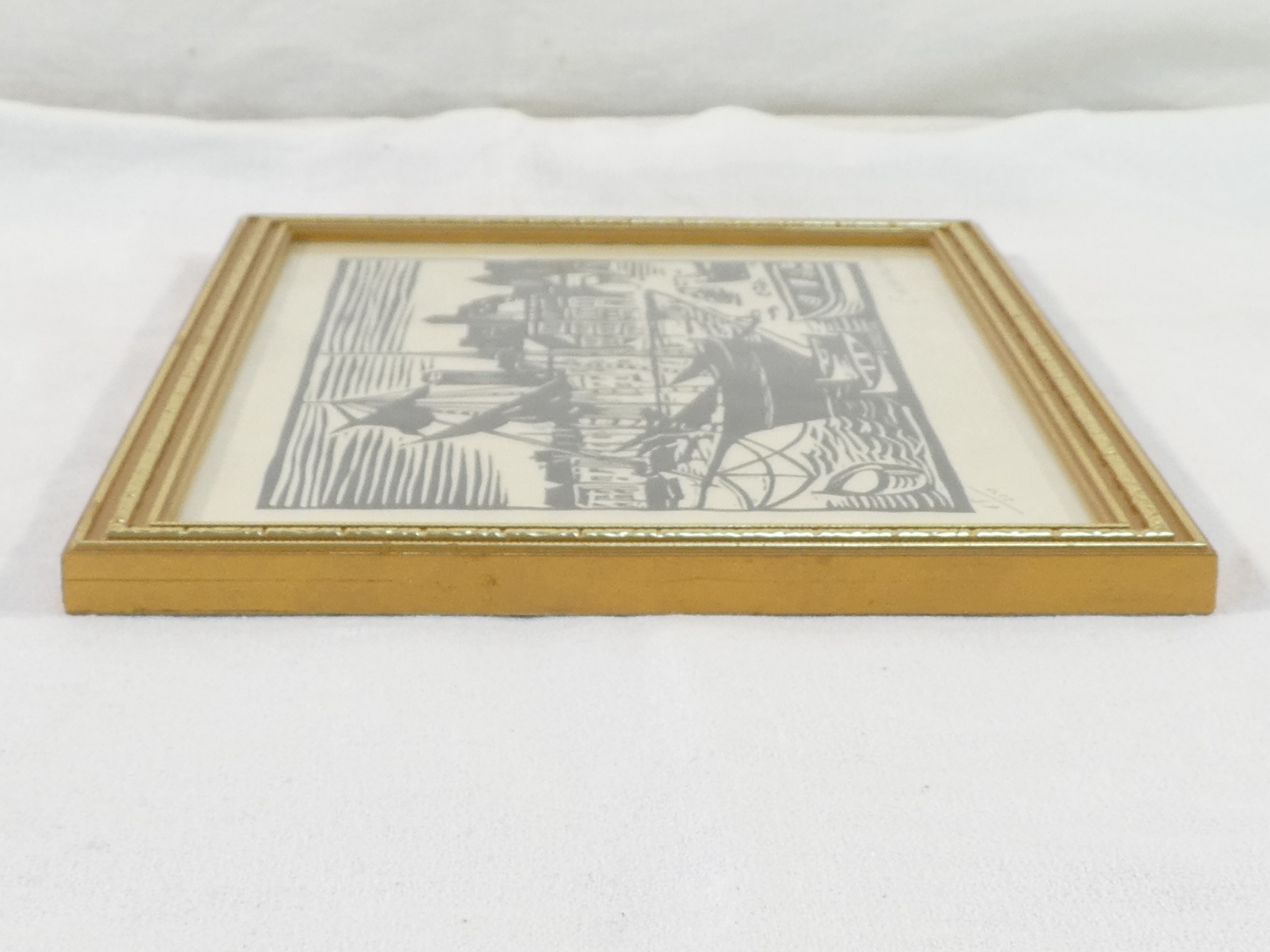 Lithograph print signed c. lediberder boat in port 68/250