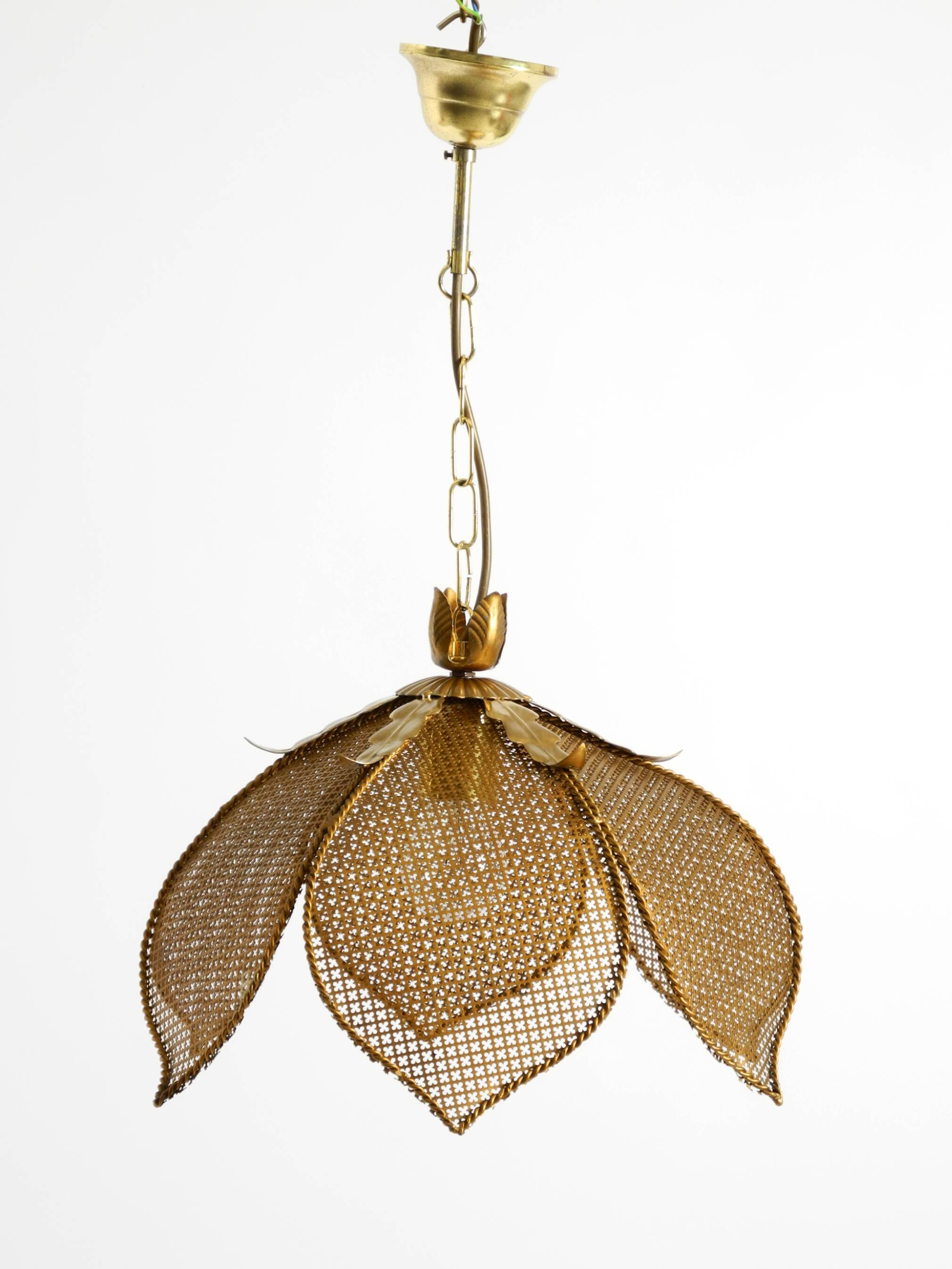 Beautiful rare 1980s Regency floral design brass ceiling lamp