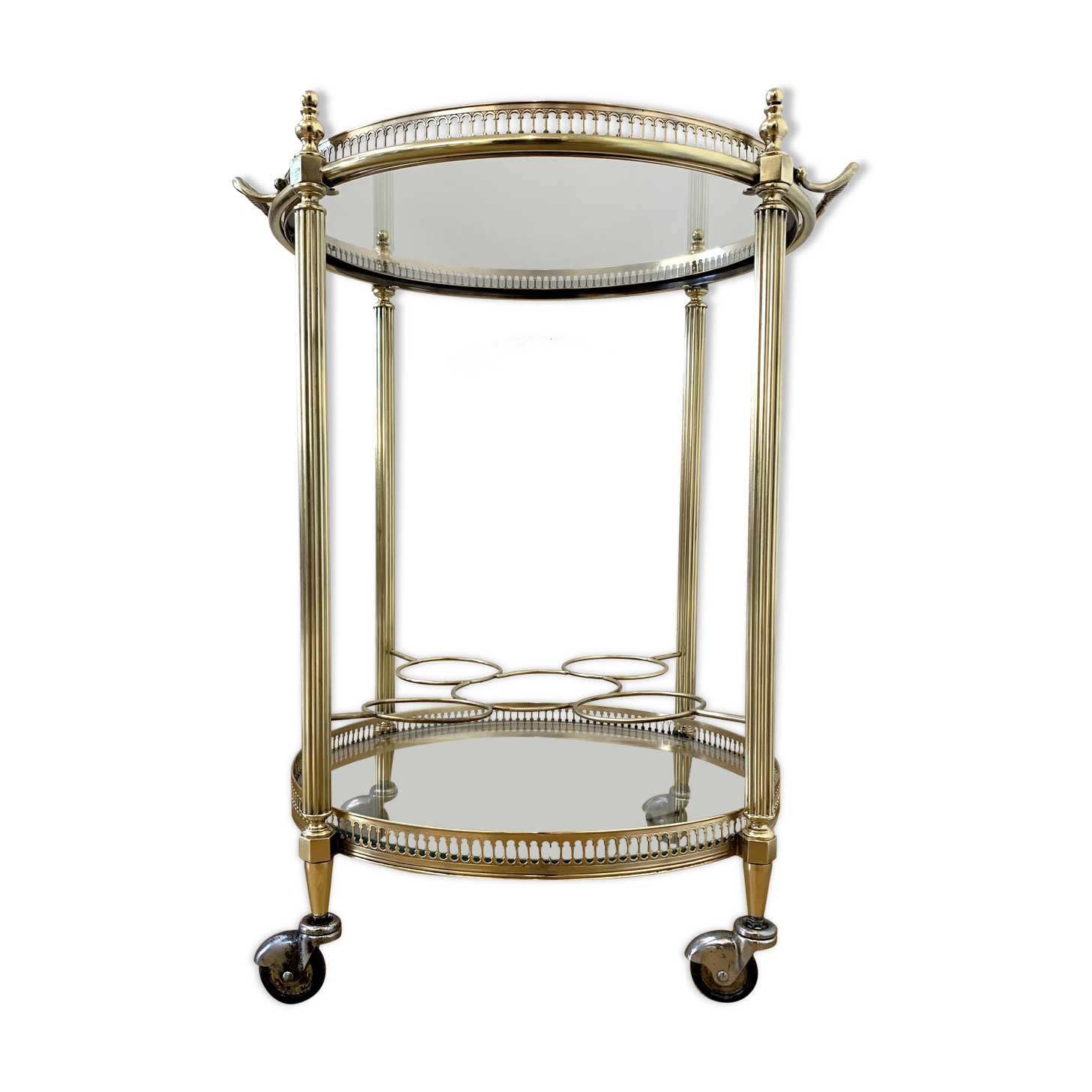 Desserte ronde en laiton et verre 1950