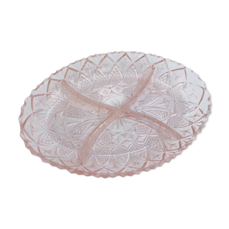 Aperitif servant in pink glass, embossed patterns, vintage