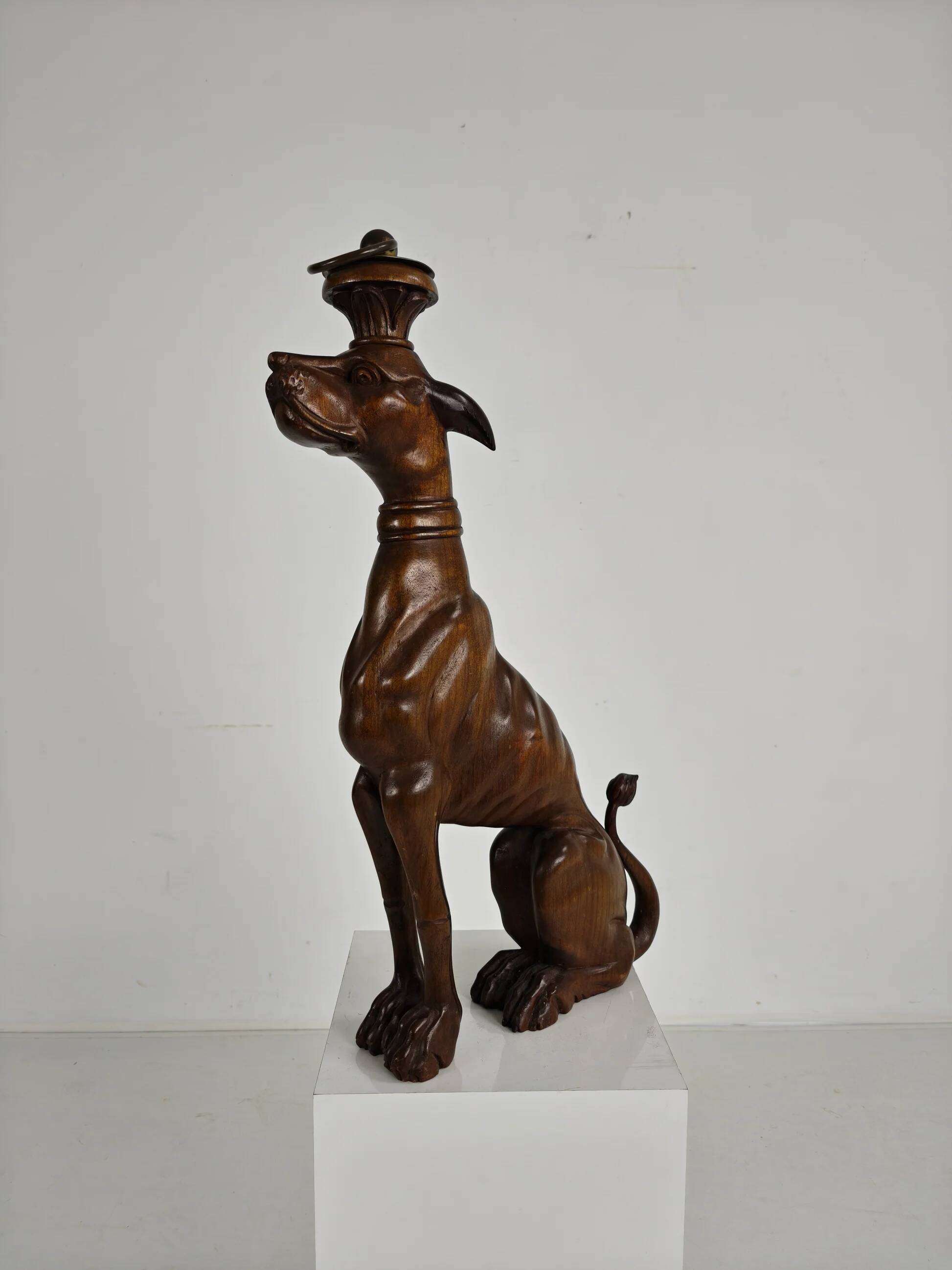 Hand-carved wooden greyhound statue - 20th century