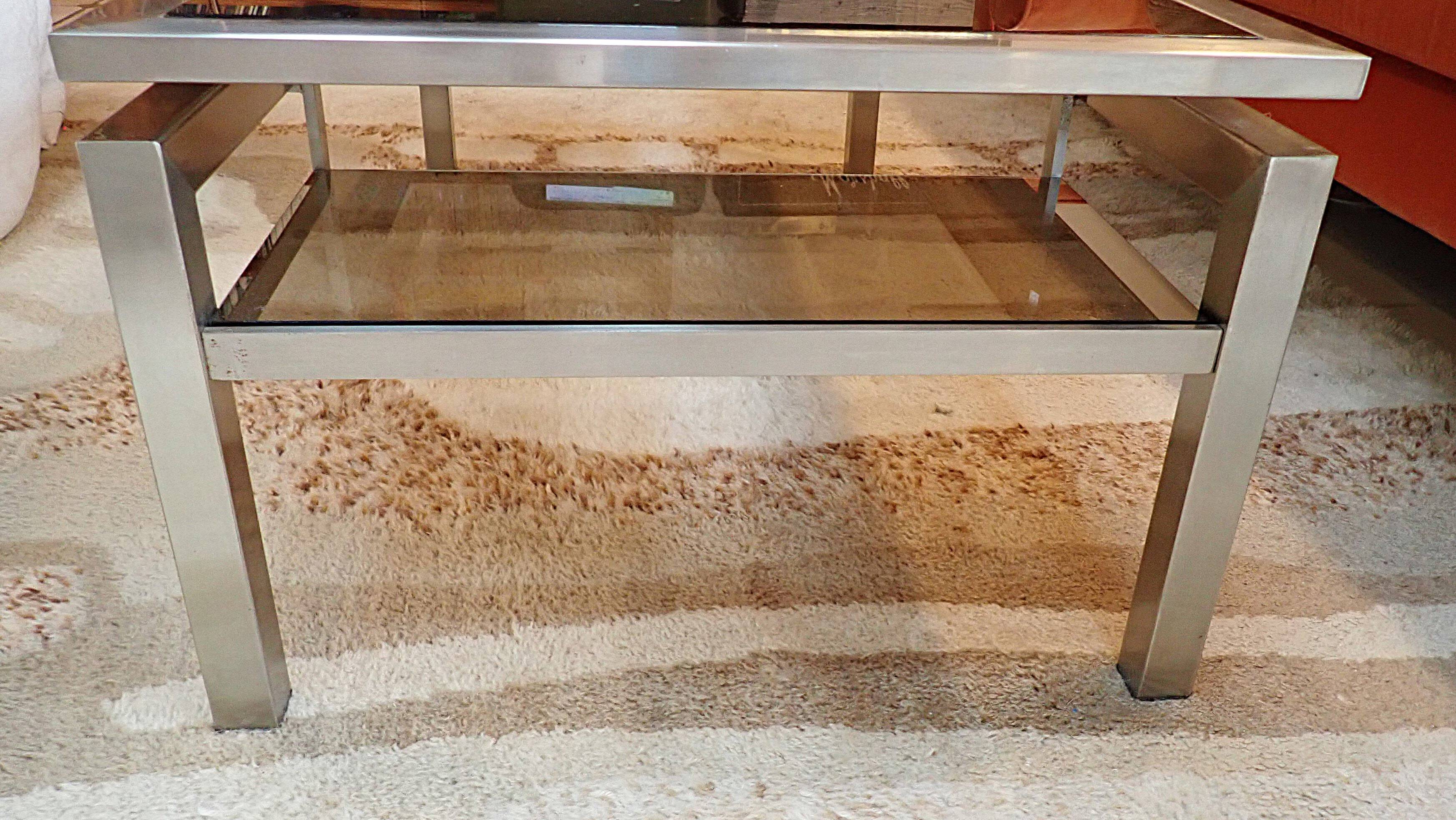 Brushed steel coffee table frame without glass - 1970s