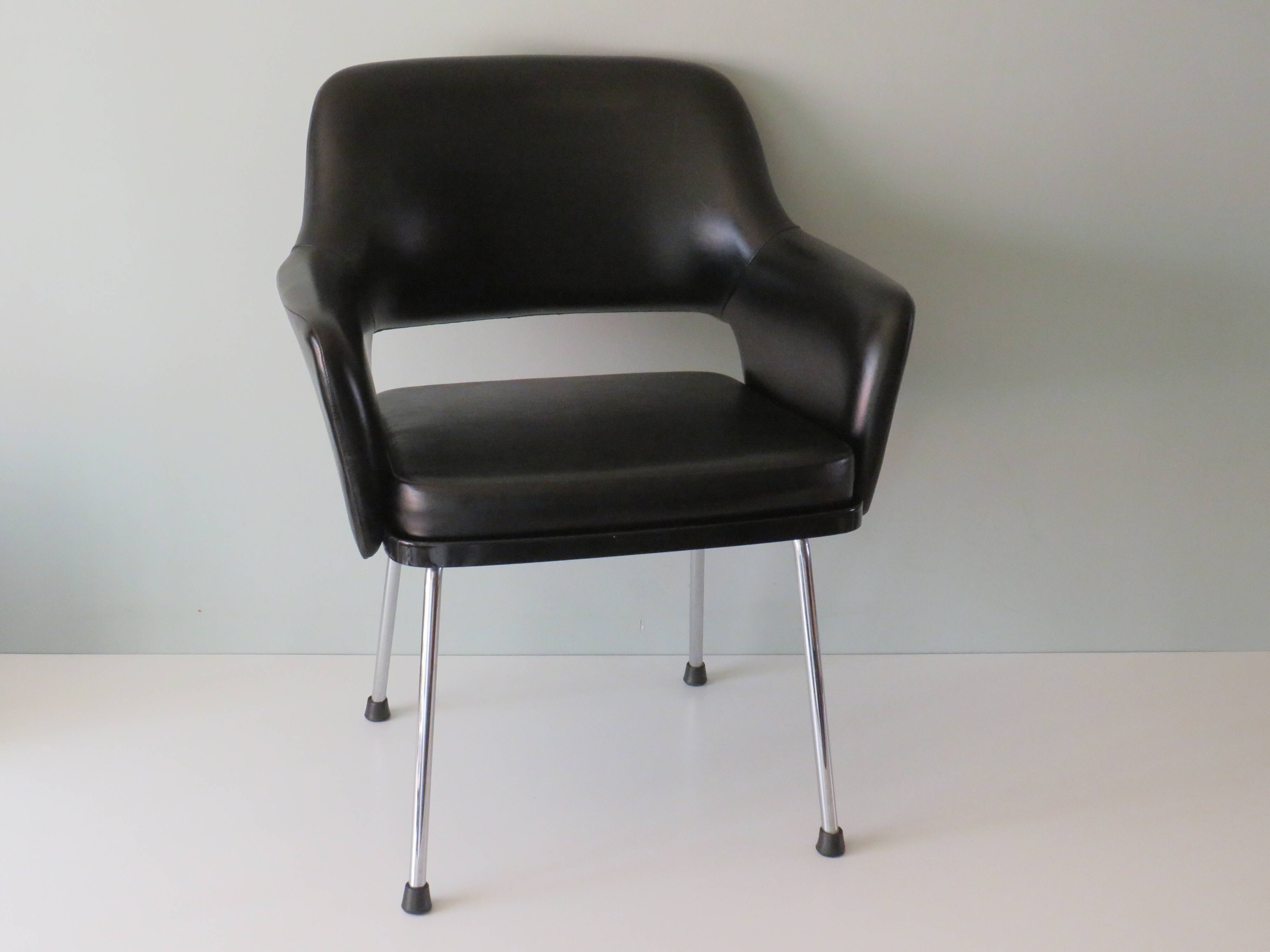 Modernist armrest chair, chrome and skai, Belgium 1960