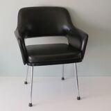 Modernist armrest chair, chrome and skai, Belgium 1960