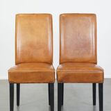 Set of 4 sheepskin dining chairs in light cognac color