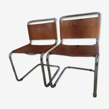 Paire de chaises b33 cuir patiné Marcel Breuer