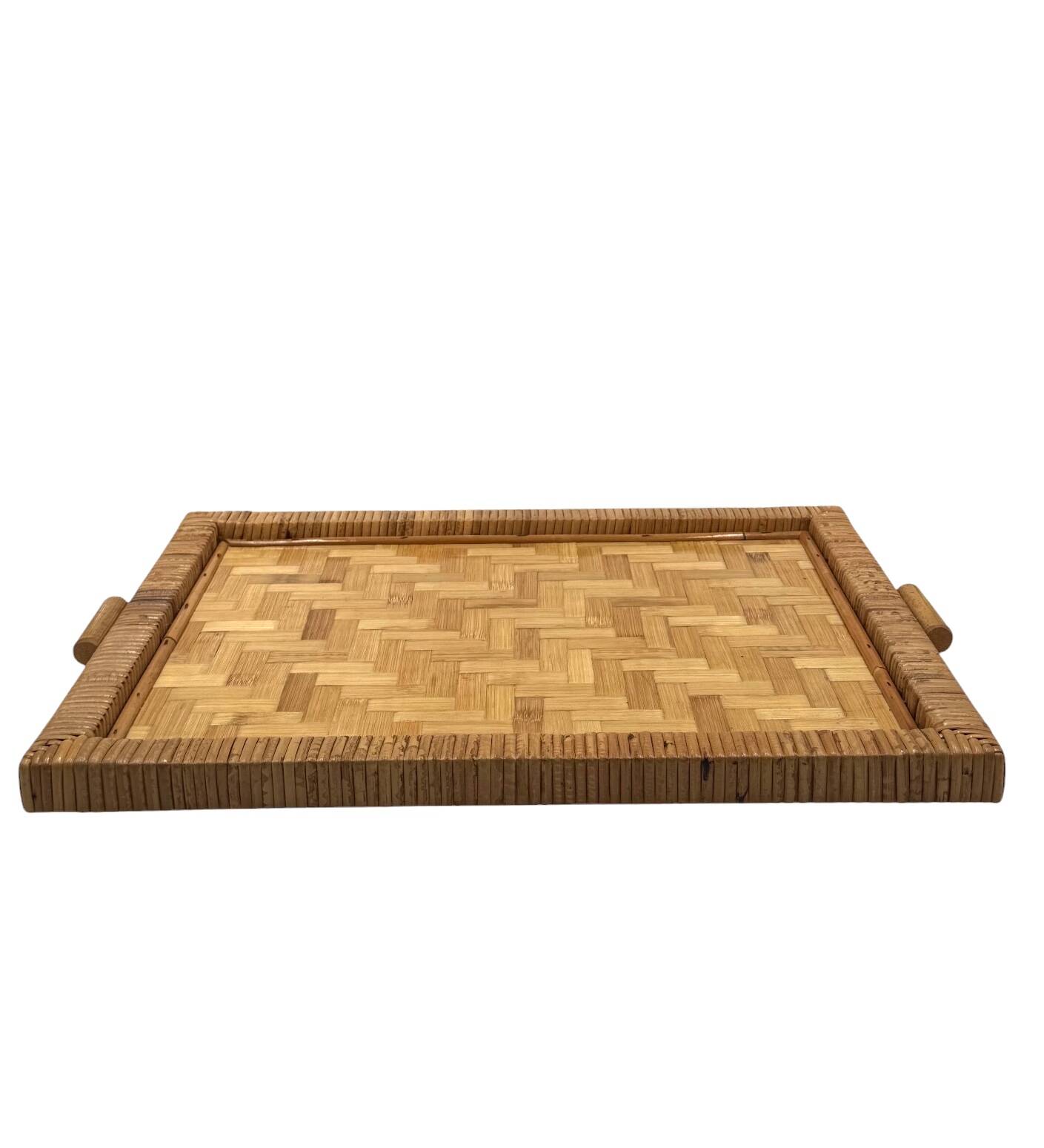 Hollywood regency bamboo and wicker tray, Italy 1970s