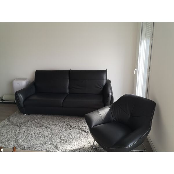 Canapé convertible + fauteuil en cuir noir Gautier TBE | Selency