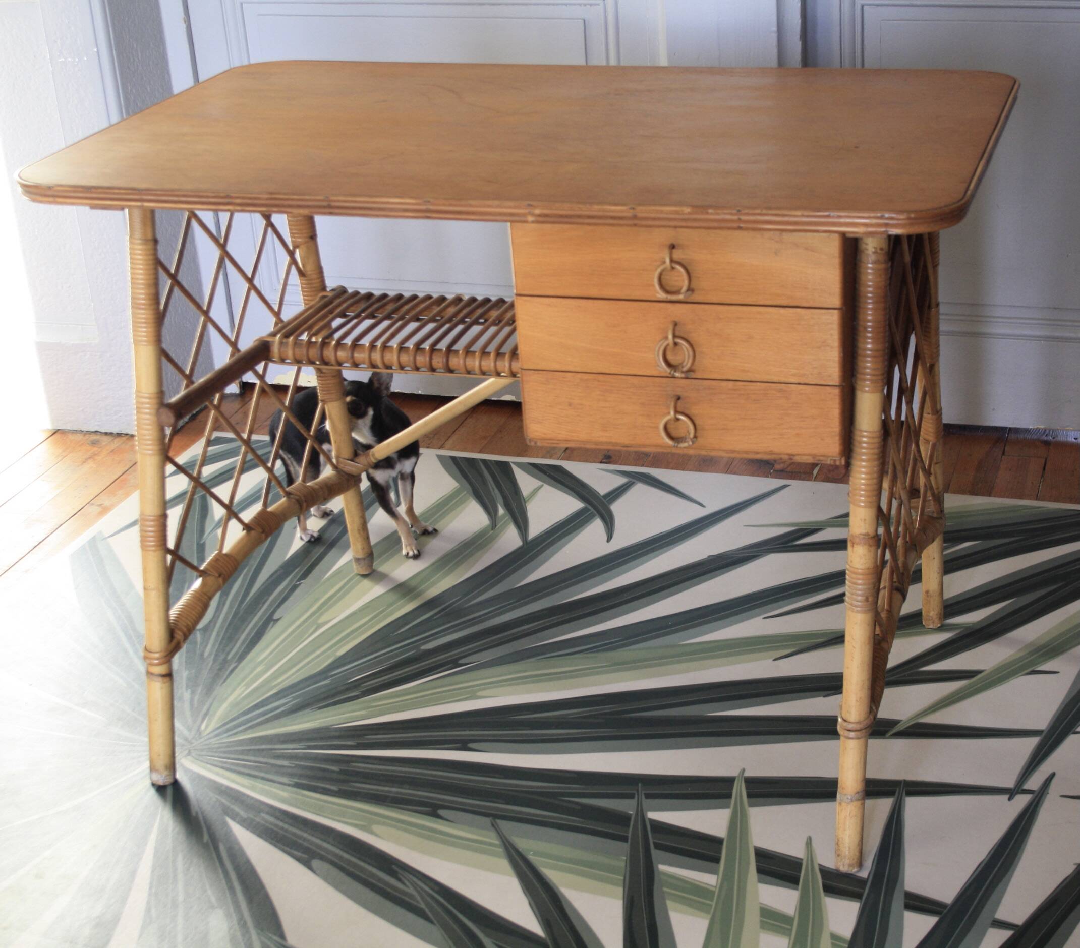 Louis Sognot desk bamboo, rattan