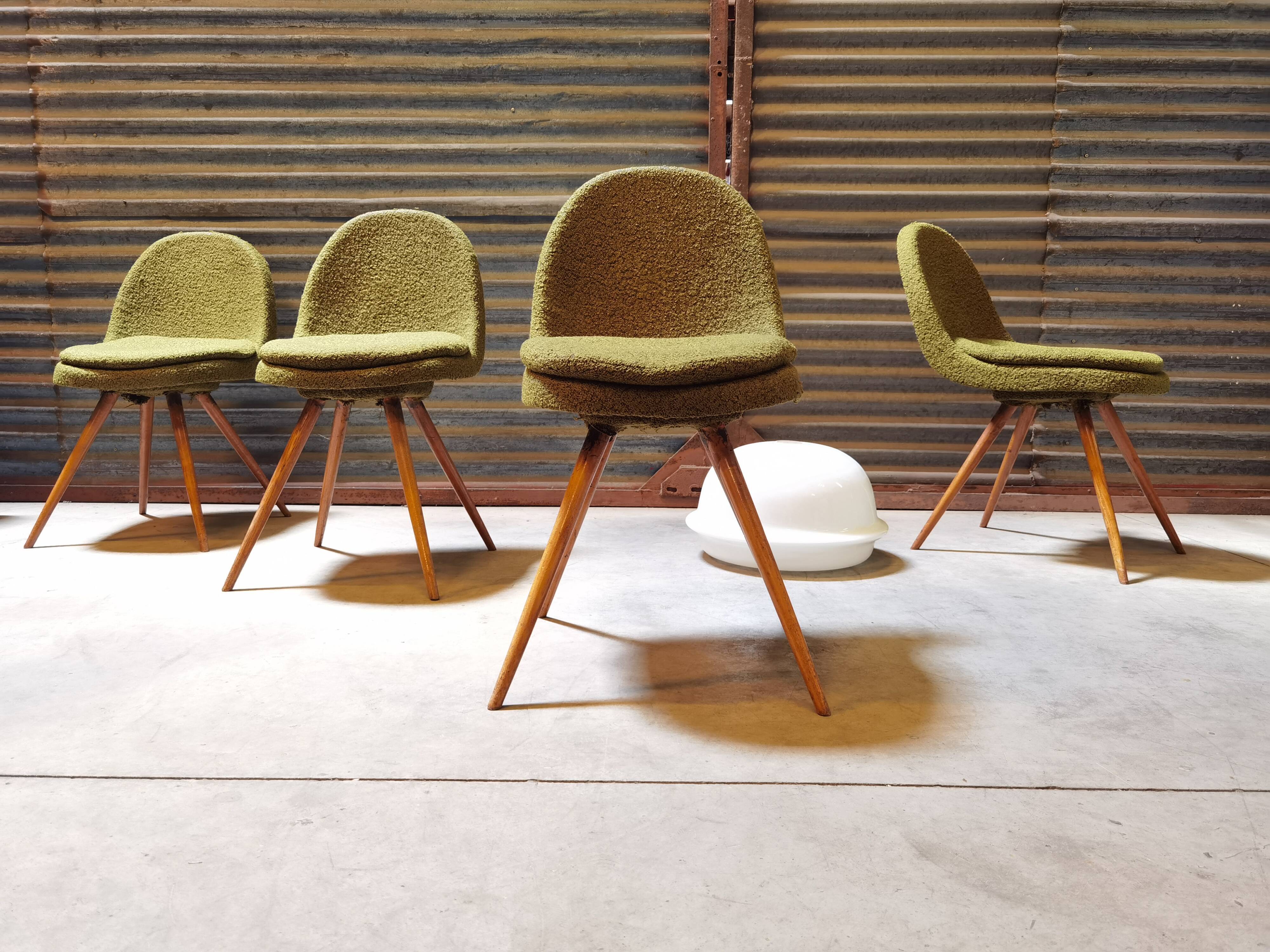 Suite of 4 chairs by Miroslav Navratil Wood resin and fabric Year 60