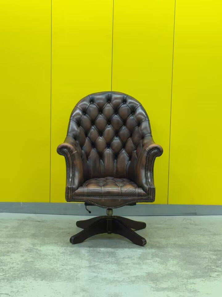 Brown leather chesterfield directors armchair