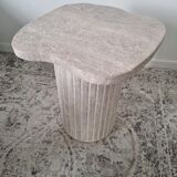 Alpha side table irregular natural travertine ribbed foot