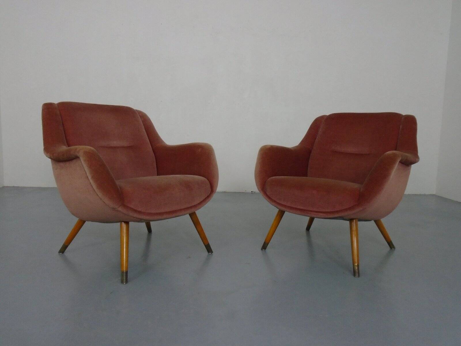 Mid-Century French Organic Mohair Lounge Chairs, 1950s, Set of 2