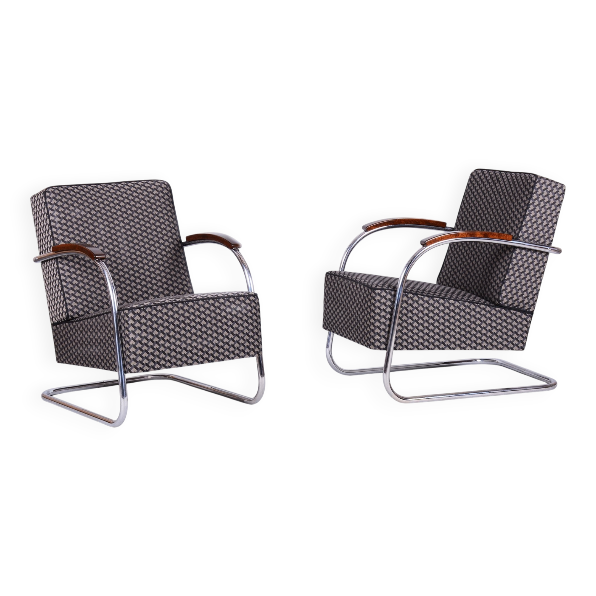Bauhaus Armchairs in Beech and Chrome from Mücke-Melder, Czech, 1930s, Set of 2