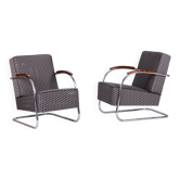 Bauhaus Armchairs in Beech and Chrome from Mücke-Melder, Czech, 1930s, Set of 2