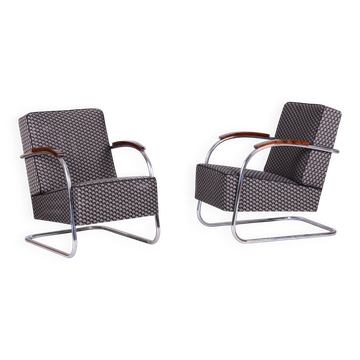 Bauhaus Armchairs in Beech and Chrome from Mücke-Melder, Czech, 1930s, Set of 2