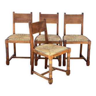 Set of 4 neo Basque walnut chairs turned