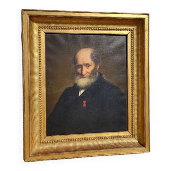 Oil painting on canvas of a bearded character of the xix th century