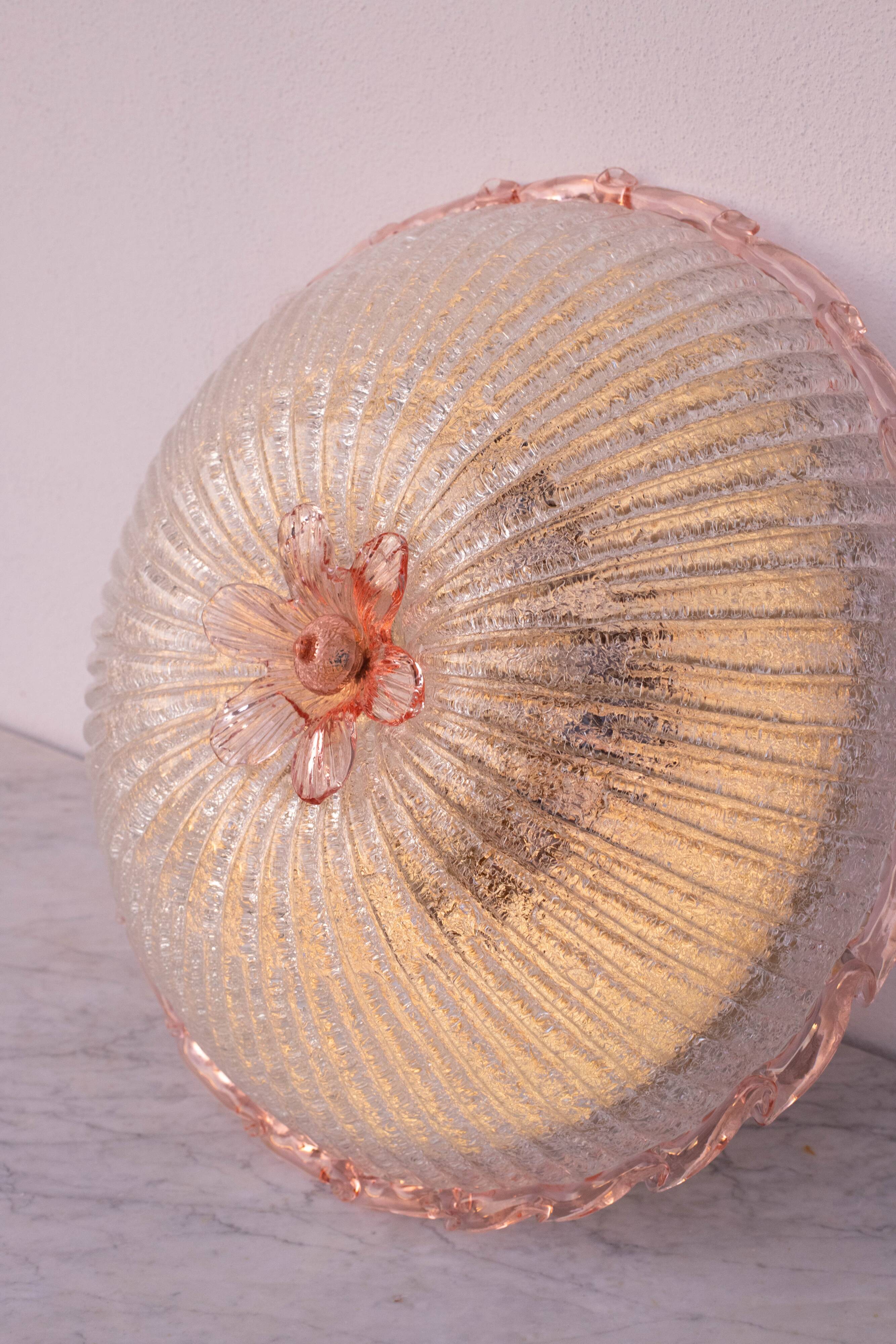 Large size iitalian pink and murano glass ceiling flower