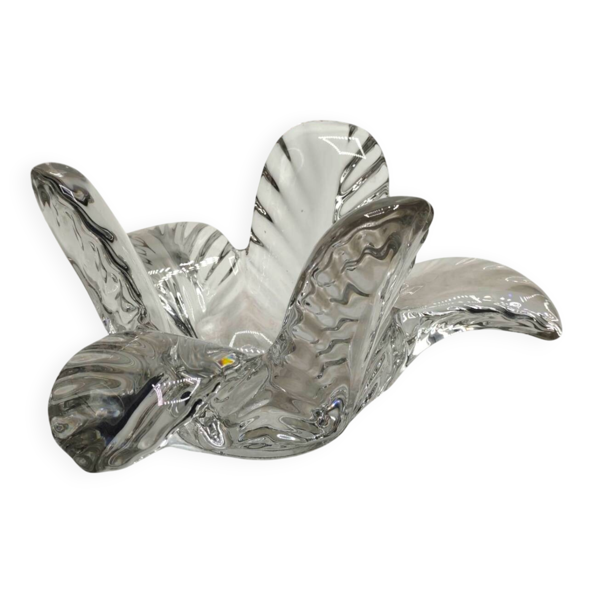 Vintage 1970s Vannes Glass Centerpiece Bowl - Petal Design - Unsigned