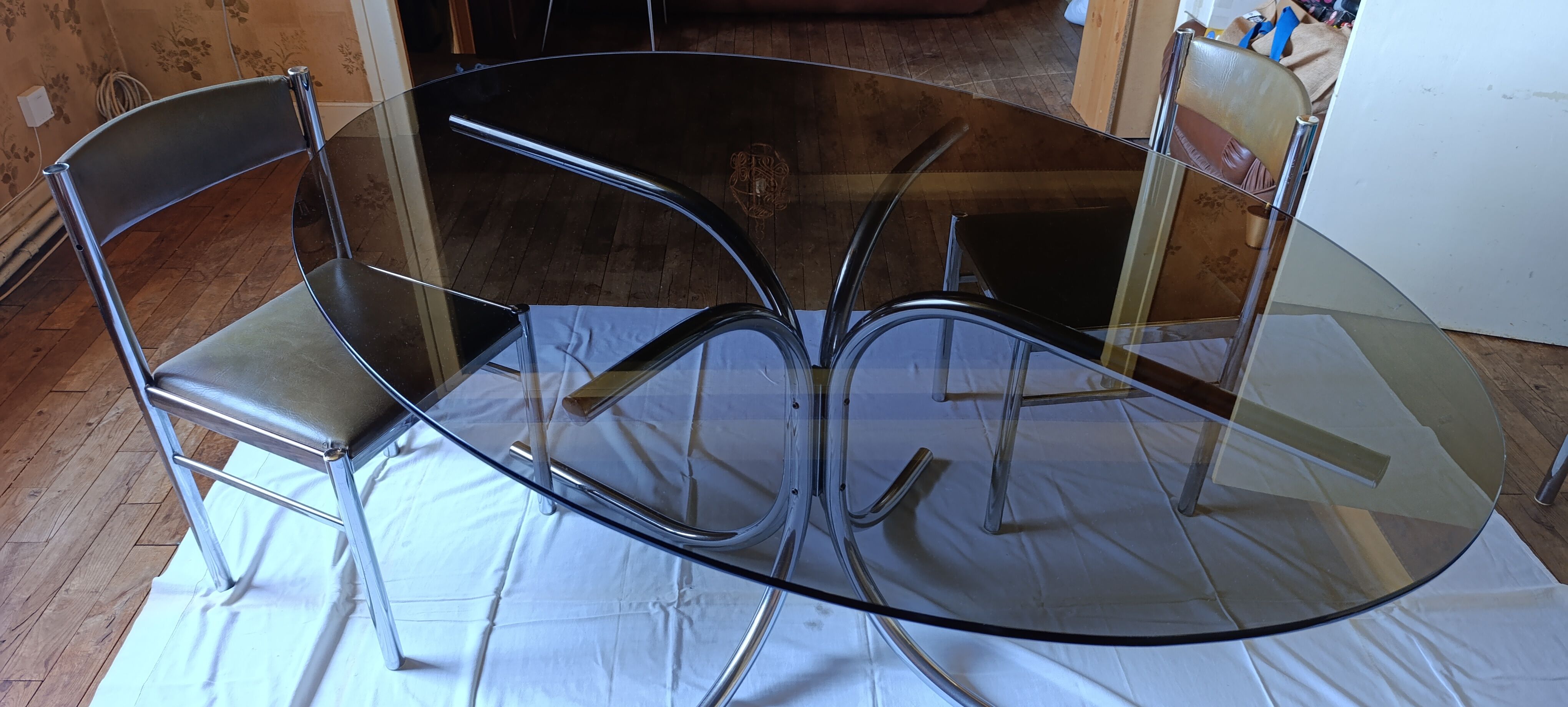 Vintage smoked glass Space Age dining table