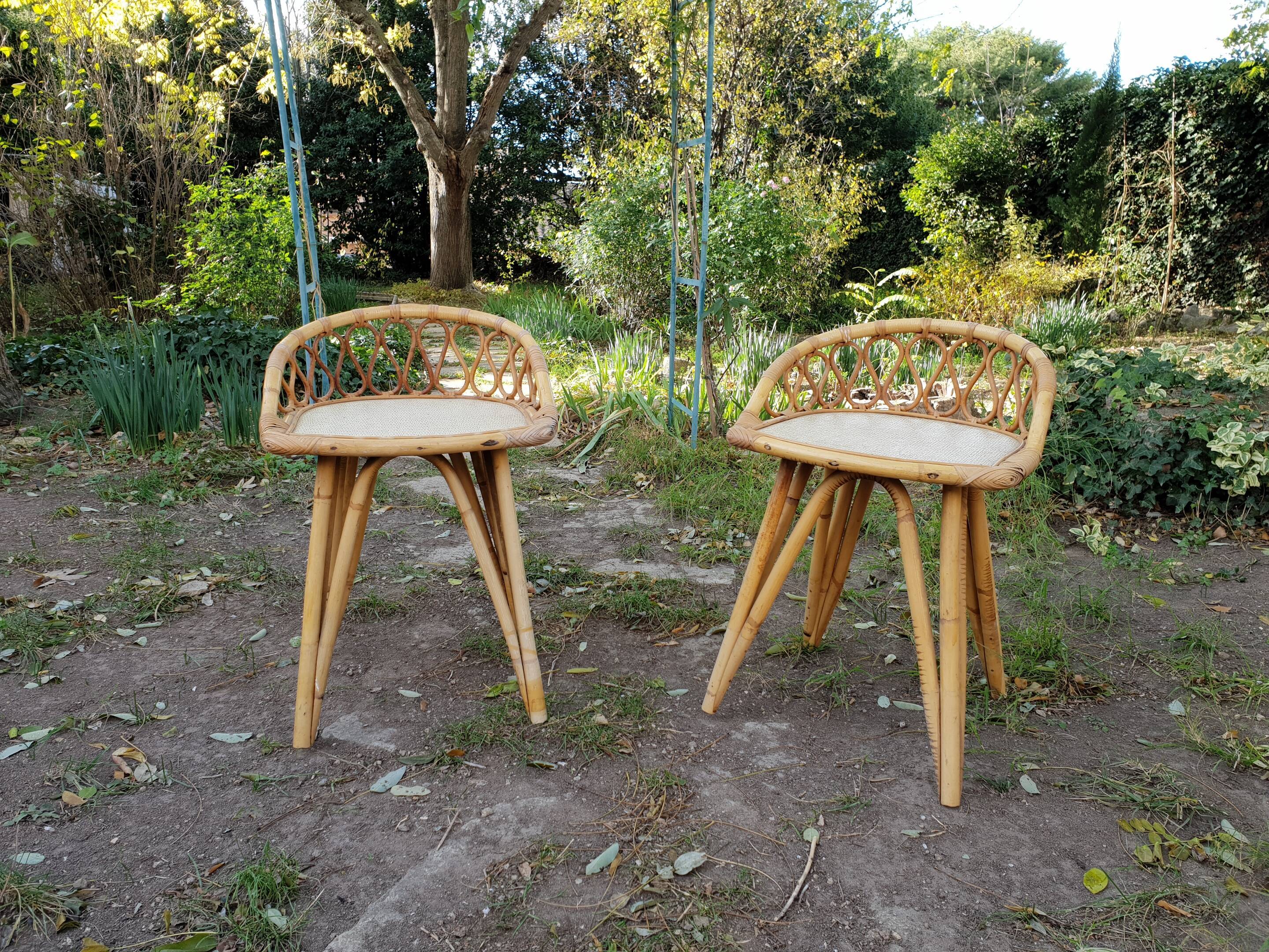 Pair of bedside rattan 1970