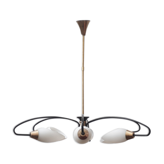 Lustre laiton & verre Maison Arlus, 1950