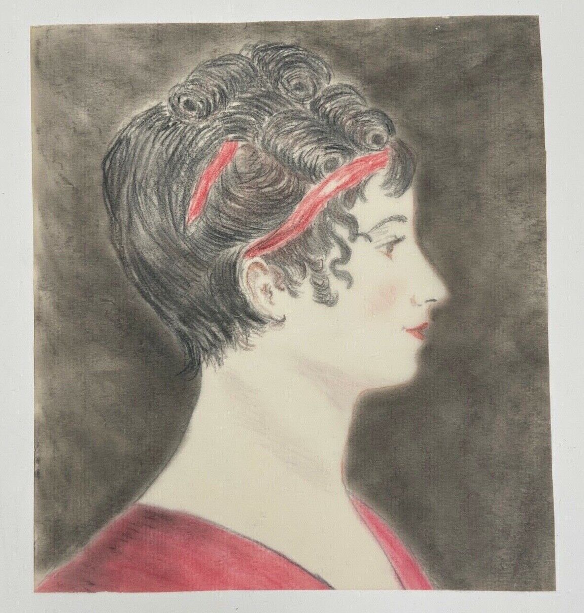 Aquarelle sur papier calque portrait femme travail debut xxe cadre dore