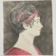 Aquarelle sur papier calque portrait femme travail debut xxe cadre dore