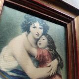Miniature wooden frame with Vigée Lebrun and her daughter on fabric