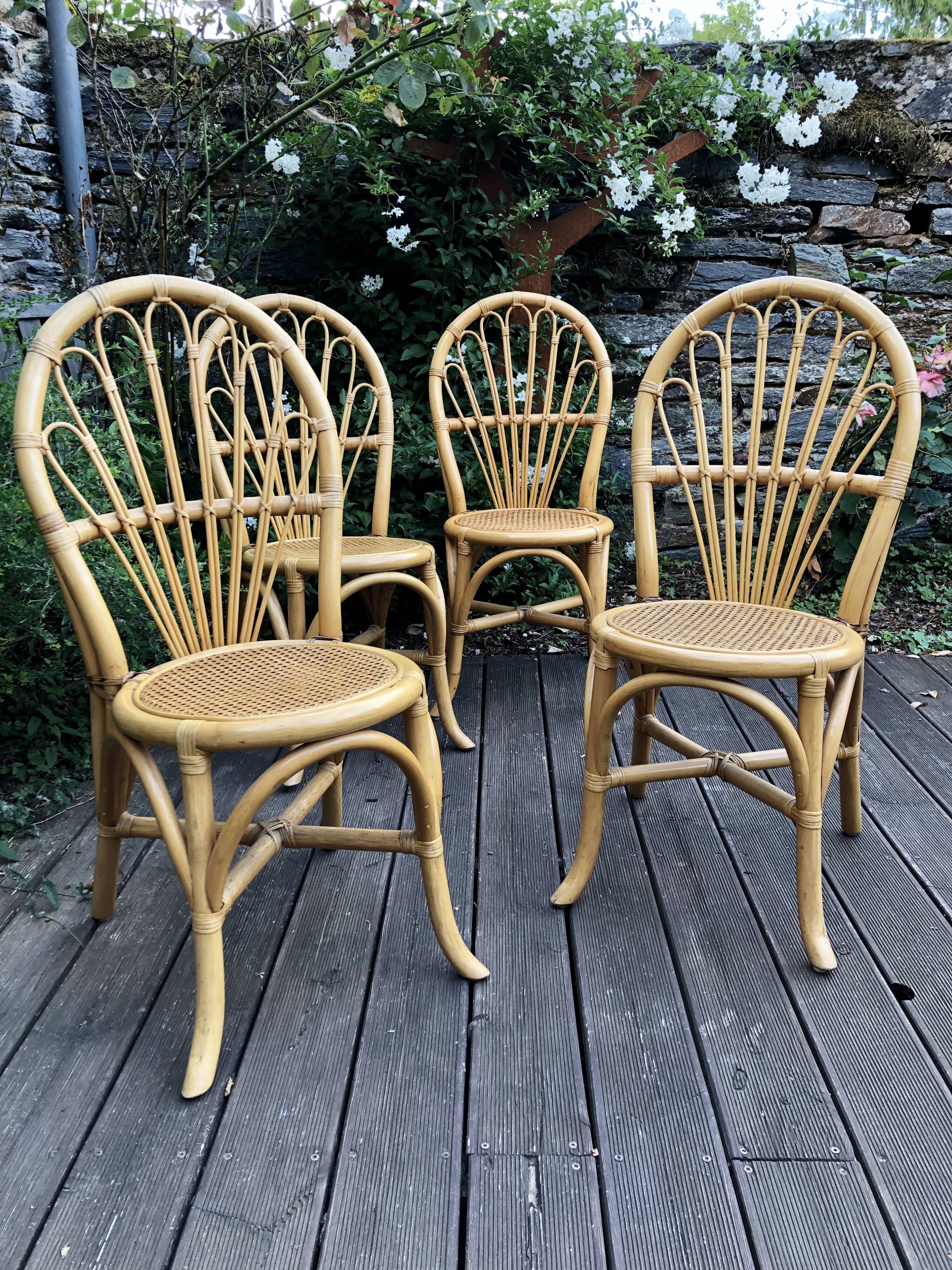 Set of 4 rattan chairs and cannage