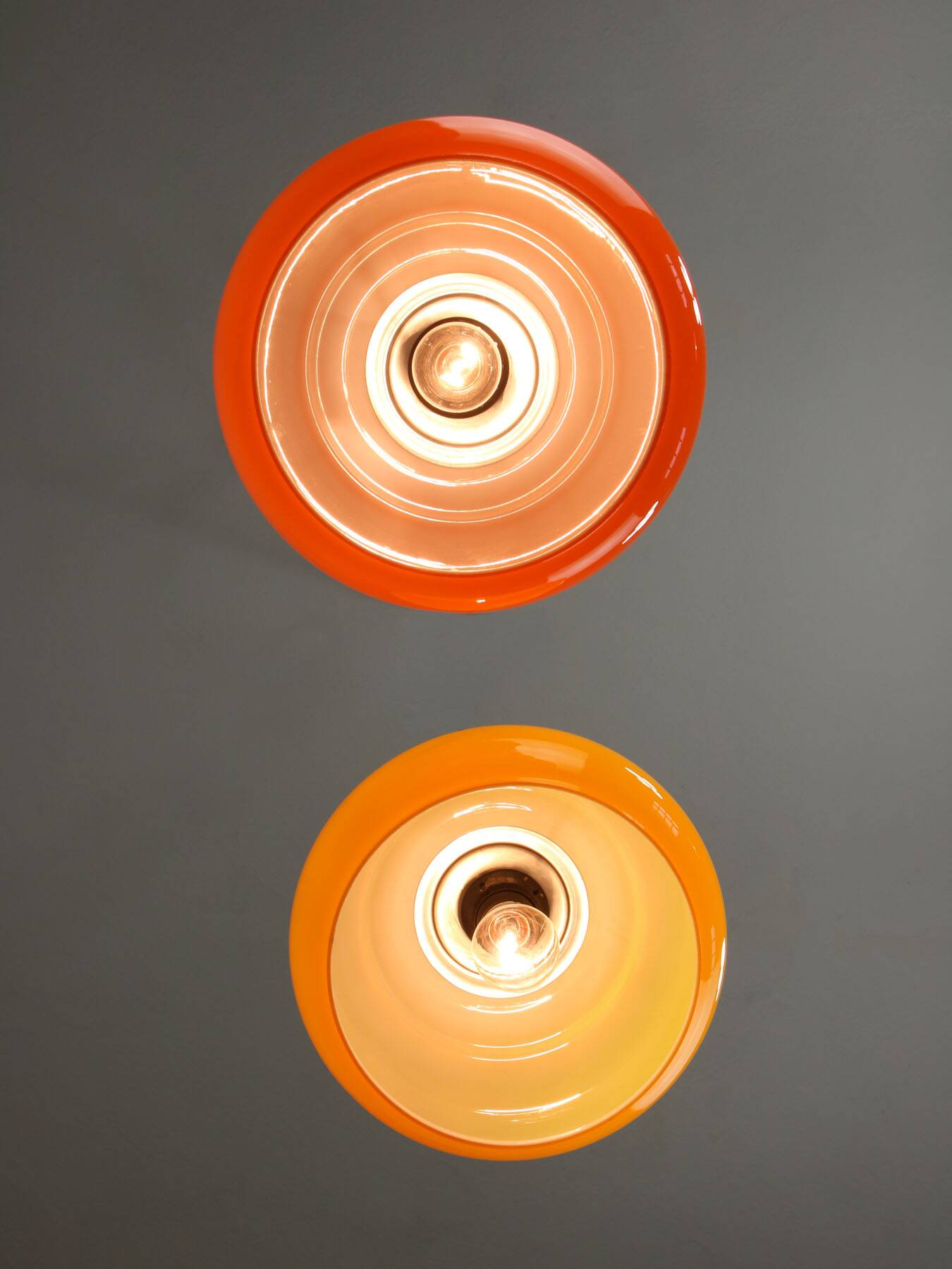 Mid-century italian glass & brass pendant lamps, set of 2