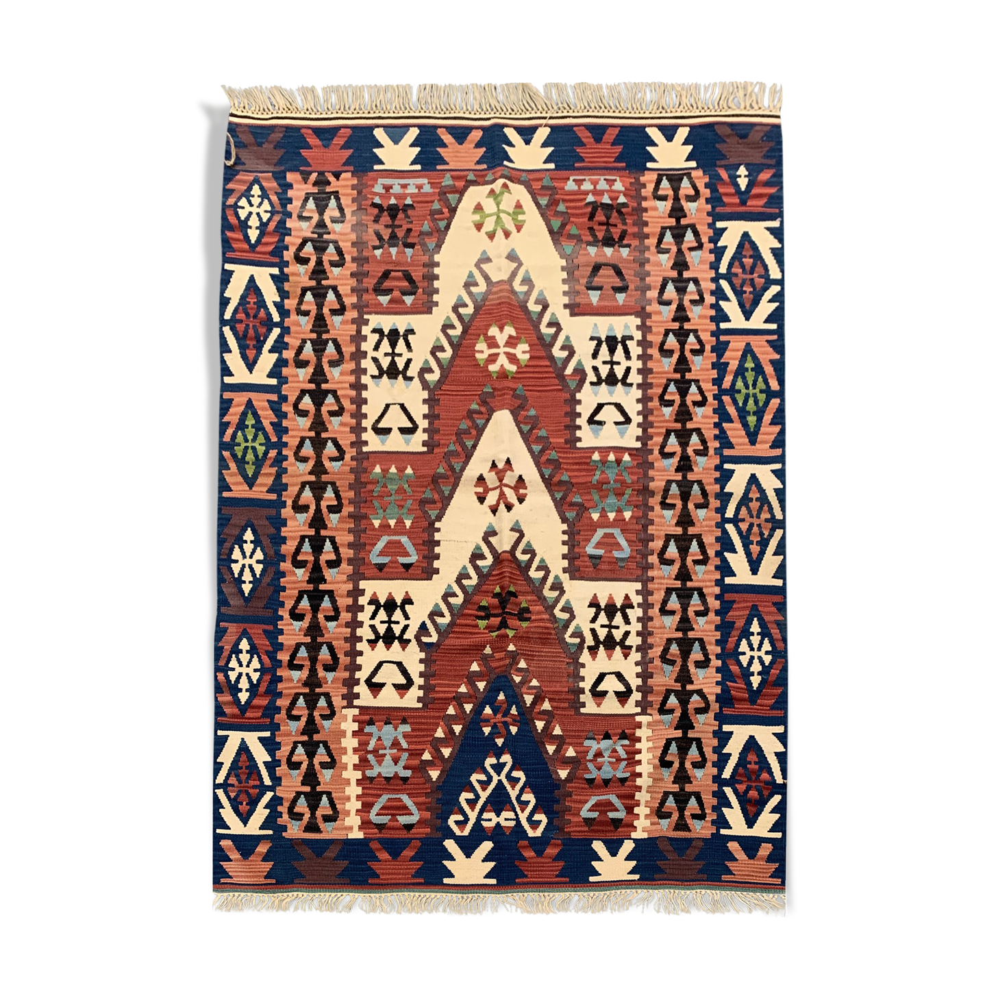 Wool antique kilim, tribal motif wool area rug- 212x290cm