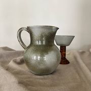 Carafe vintrage à eau / orangeade en céramique émaillée, 1950