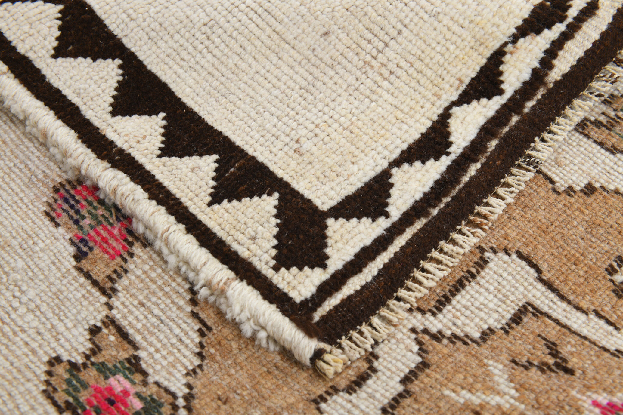 Wide brown beige turkish runner rug